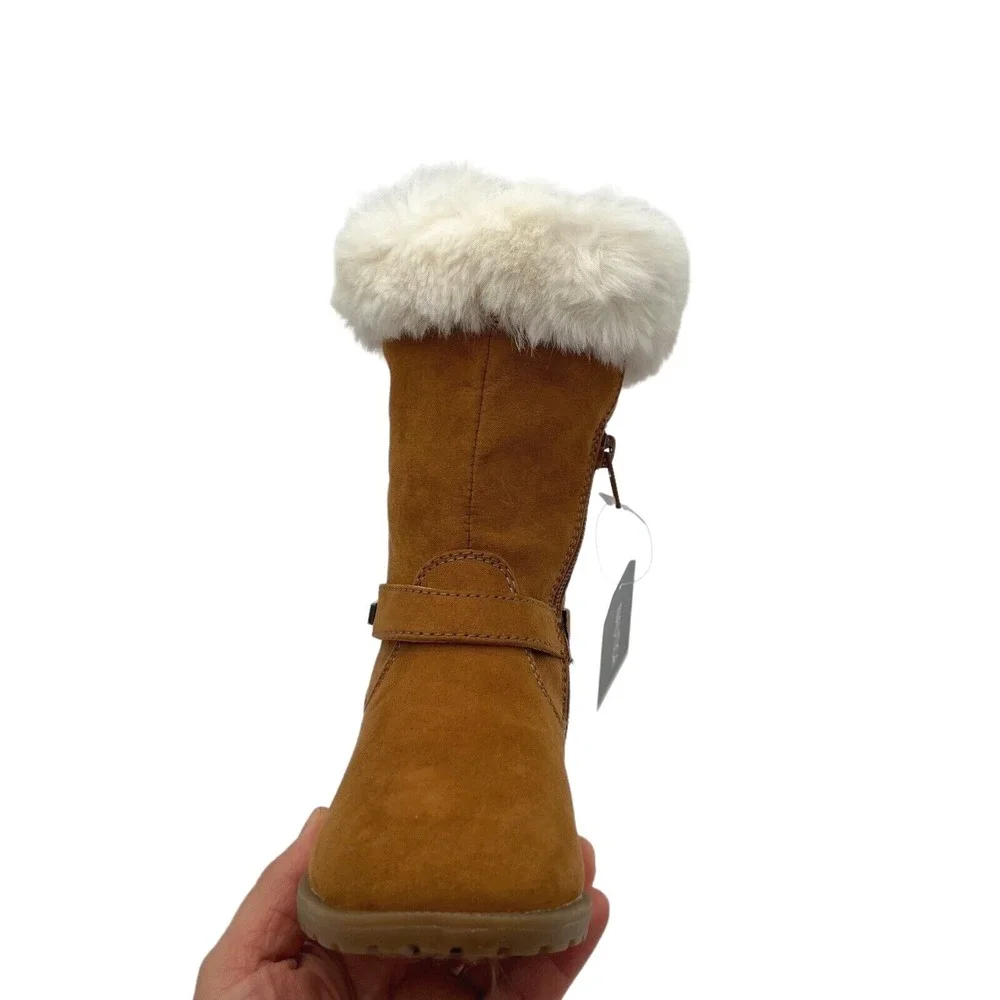 Nautica Little Girls Fashion‎ Tall Boots Size 13 Brown Vegan Suede Faux Fur Trim